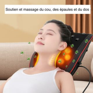 Photo représentant une femme utilisant un appareil de massage du dos dans un canapé