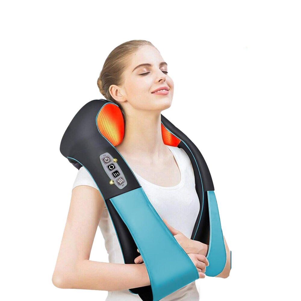 Appareil de massage électrique bleu Shiatsu sur modèle femme