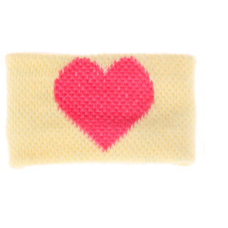 Sur fond blanc, on voit un bracelet d'acupression pour enfant jaune avec un coeur.