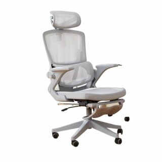 Chaise de bureau ergonomique grise sur fond blanc