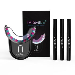 Kit de blanchiment dentaire noir sur fond blanc.