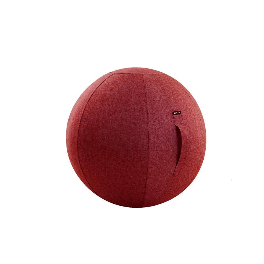 Sur fond blanc, on voit un siège ballon avec une housse rouge foncé très élégante