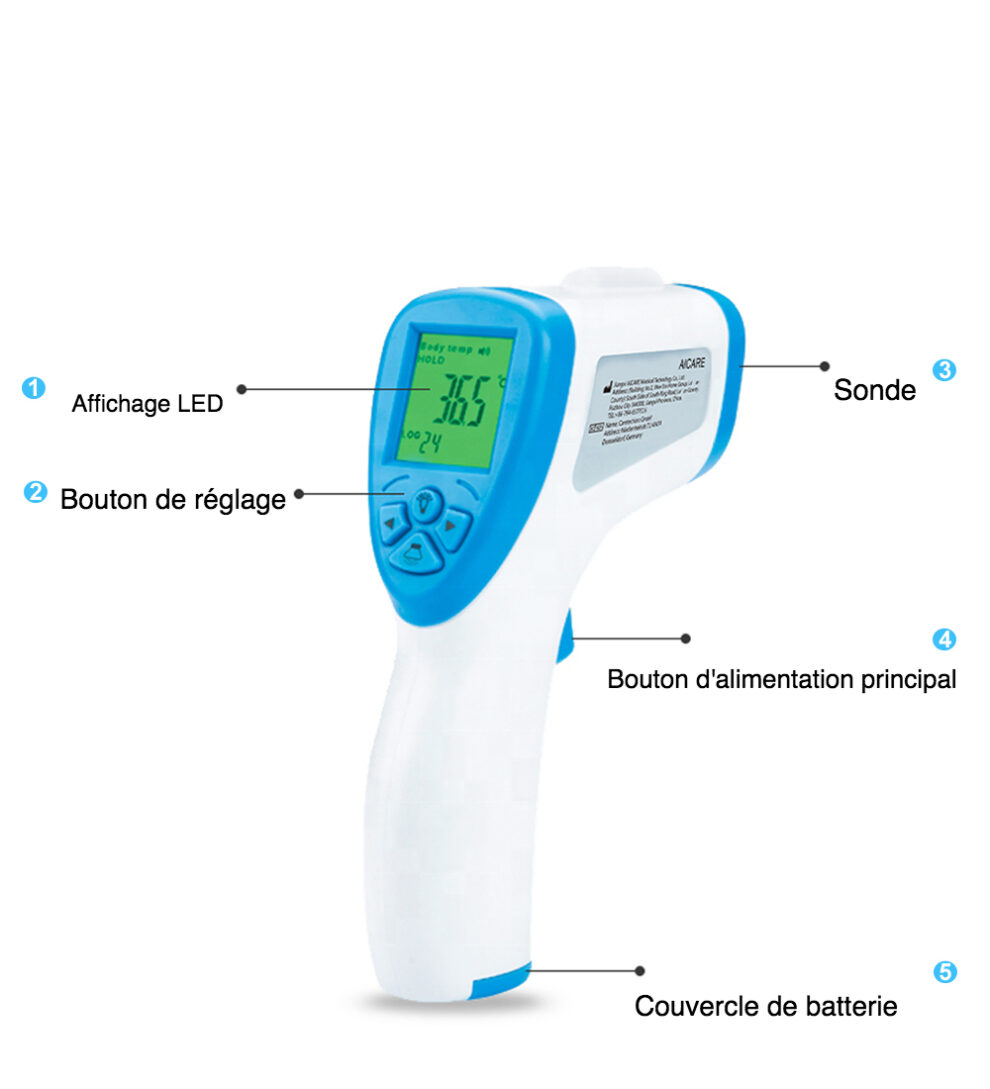 Thermomètre Frontal Infrarouge Sans Contact - Medical, Rétro-éclairé, Modèle UX-A-01