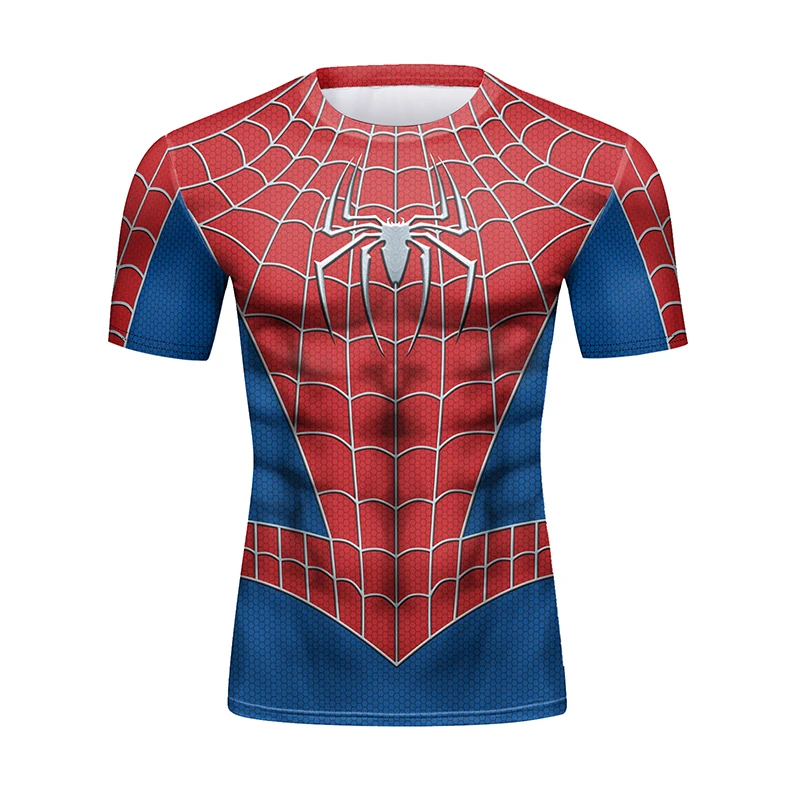 T-shirt compression Spider-Man à col rond pour homme à manche courte.