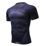 T-shirt compression bleu foncé Superman à col rond pour homme à manche courte.
