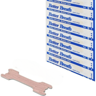 Lot de dix bandes nasales anti ronflement en tissu adhésif sur fond blanc