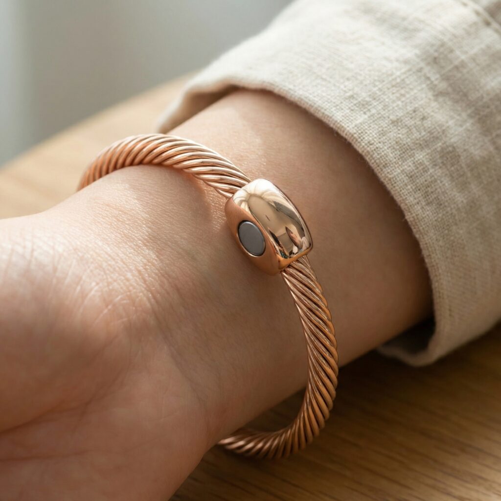 Bracelet magnétique thérapeutique en acier torsadé – équilibre & énergie detail