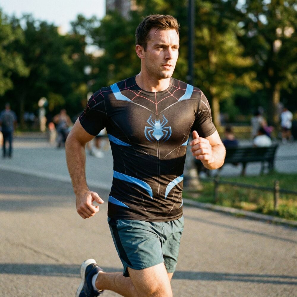 T-shirt compression noir Spider-Man à col rond pour homme 2