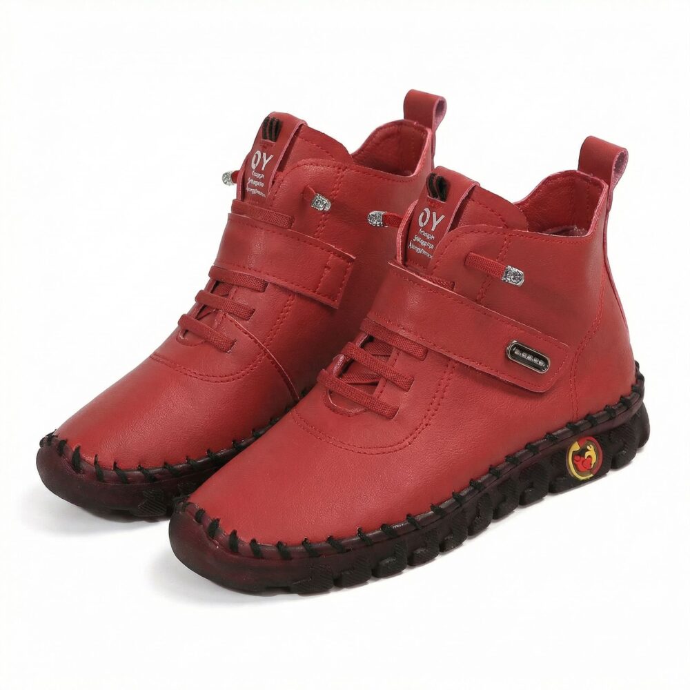 Paire de chaussures bottines orthopédiques rouges à lacets pour femme 43